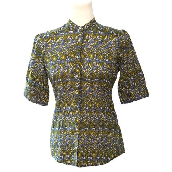 Banana Republic Blouse Women's Size Small Button Down Fitted Print Shirt Lightwe - Picture 1 of 11